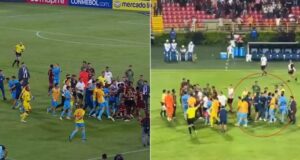 El bochorno que TV ’cortó’: planteles de Tolima y O’Higgins se pelearon en cancha en Copa Libertadores